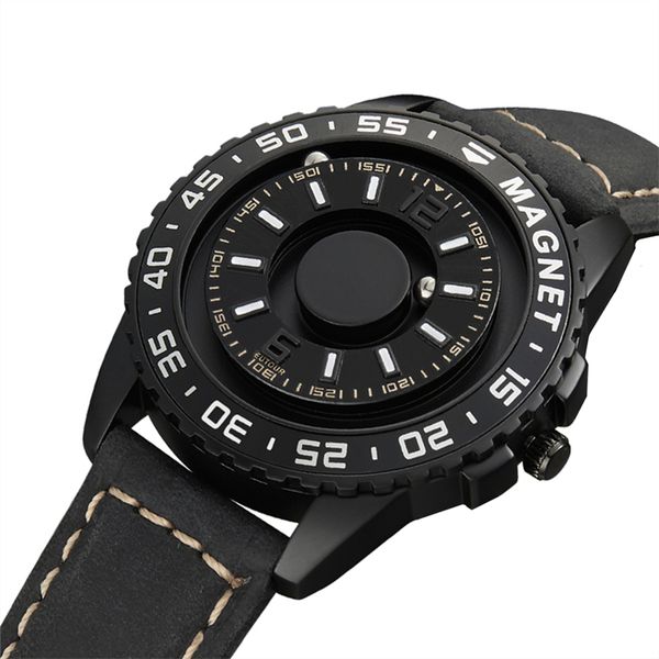 

innovative design eutour magnetic ball men quartz watch no pointer fashion sports leather strap men's women's wrist watches, Slivery;brown