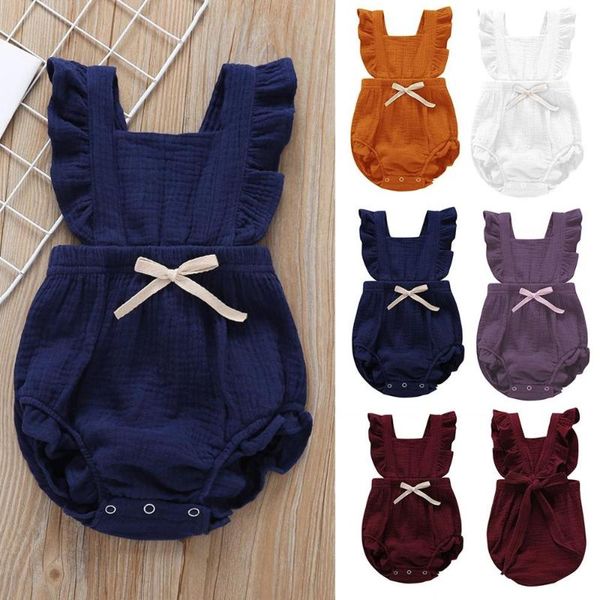 

clothing sets 2021 born baby girls ruffle solid color romper backcross jumpsuit outfits sunsuit bow simple cute costume, White