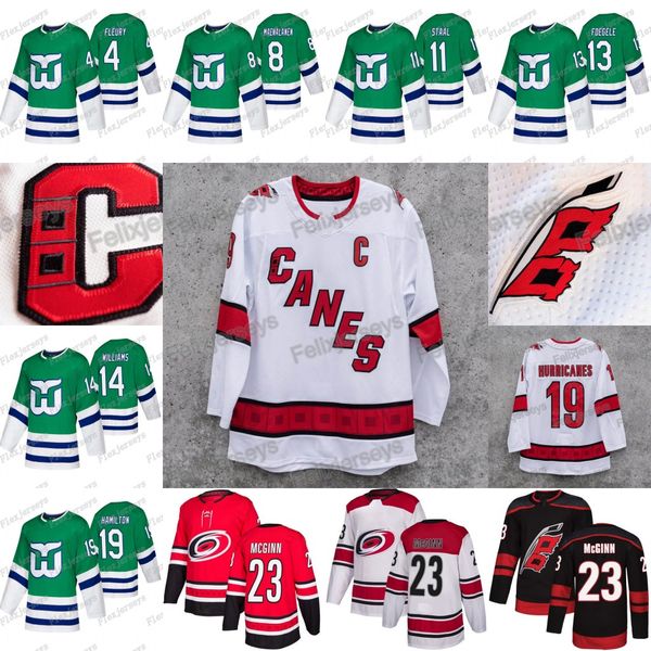 

2019-20 Carolina Hurricanes 4 Haydn Fleury 8 Saku Maenalanen 19 Dougie Hamilton Warren Foegele Justin Williams Staal Hartford Whalers Jersey