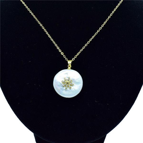 

stars / sun cz 18mm irregular pearl pendant necklaces golden chain charm round multi color zircon necklace for women female, Silver