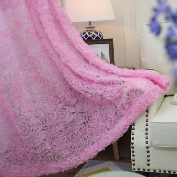 

pink rose embroidered voile curtain for living room wedding party decoration romantic pastoral country bay window drapes tende
