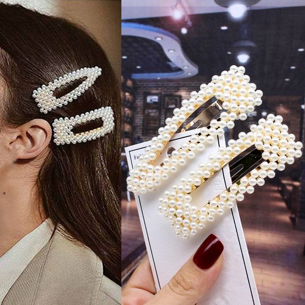 

2pcs ins fashion women girls elegant pearls hair clips sweet headwear hair ornament hairpins barrettes headband accessories