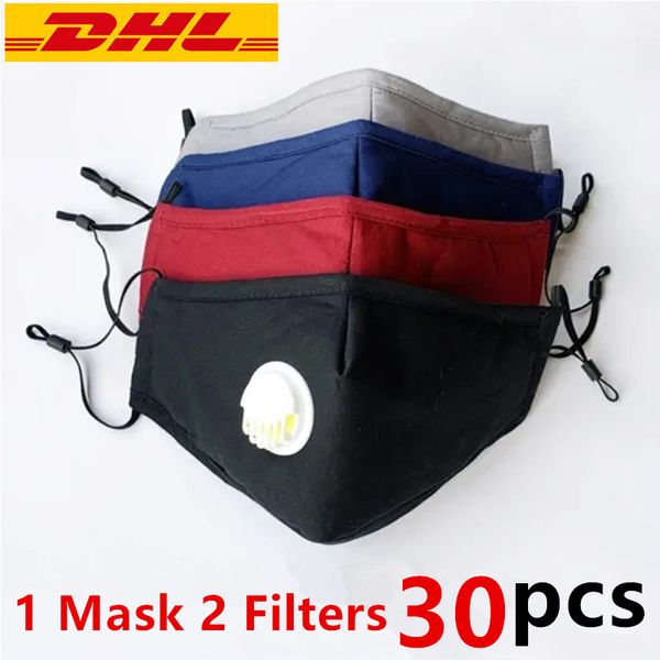 

DHL Fashion Cotton Face Masks with Valve 3 Layers Washable Reusable Cloth Designer Face Mask with 2 PM2.5 Filter Anti Dust Fabric