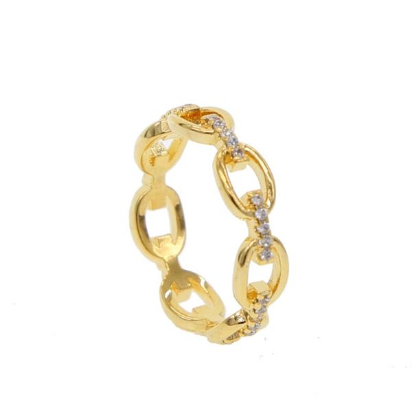 

2020 round circle link chain shape unique women girl jewelry pave cz geometric simple minimal ring wholesale quality, Golden;silver