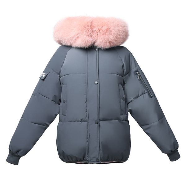 

winter jacket for women hooded down jackets with artificial fur collar female thick warm cotton padded coat outwear, Black