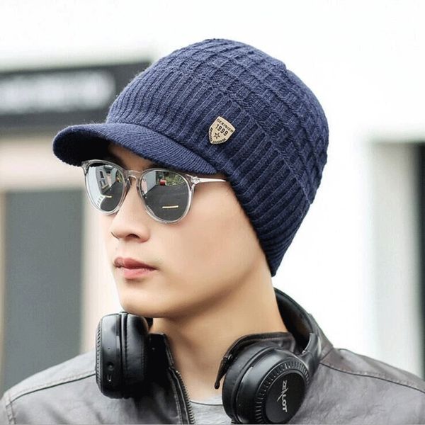 

2019 wool pullover knitted men's warm hat creative cashmere pullover knitted hat, Blue;gray
