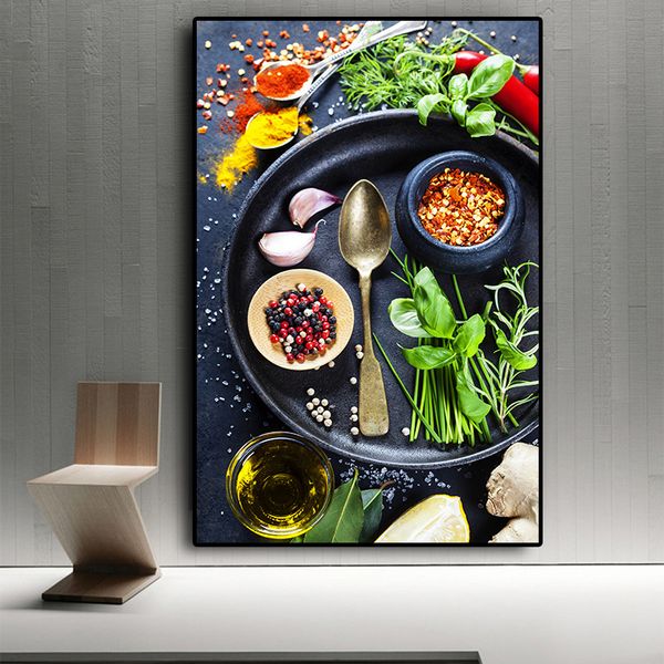 

vegetable grains spices spoon kitchen canvas painting wall art pictures painting wall art for living room home decor (no frame
