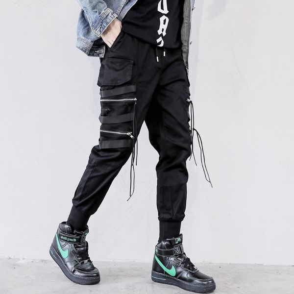 

men's pants 2021 fashion haran black cotton hip hop elastic waist us size m-xxl