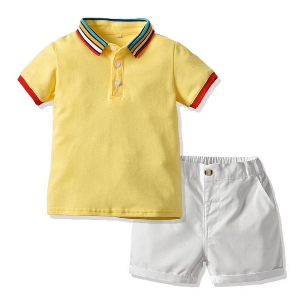 

kid's clothes children's sports clothes suit boy casual polo suit lapel pullover t-shirt + shorts casual fashion short-sleeved shi, White