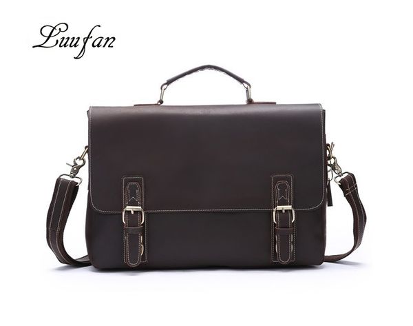 

briefcase fashion casual crazy horse leather genuine leather high-quality durable fit 13''pc lappc pocket files men's bag