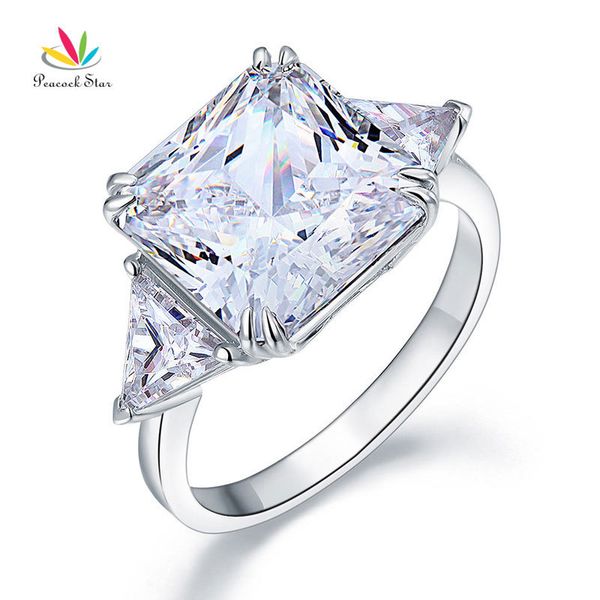 

peacock star solid 925 sterling silver three-stone luxury ring anniversary 8 carat created diamante cfr8155 j190714, Slivery;golden