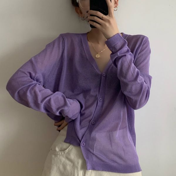 

v-neck ribbed knit cardigans crop knitted soft sweater for women 2020 summer short coat sunscreen sweater purple cardigan top, White
