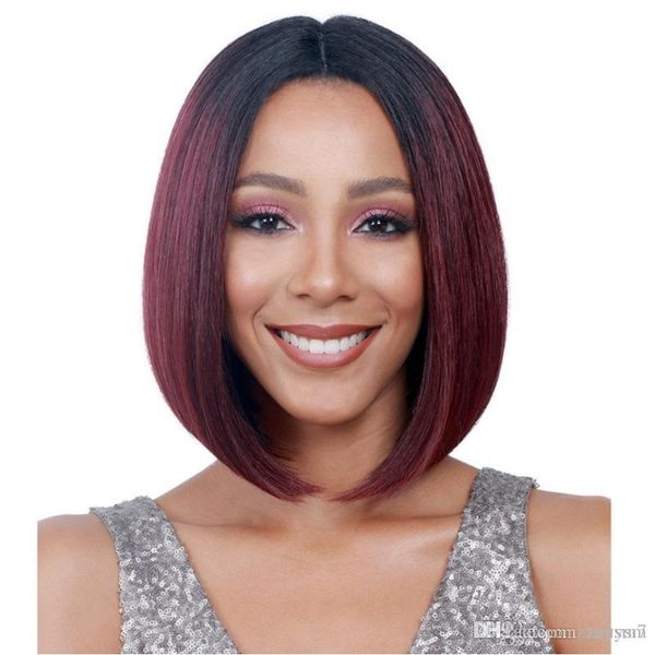

wigs in europe and america, women's bobo hair type chemical fiber dyed black gradient wine red short hair set