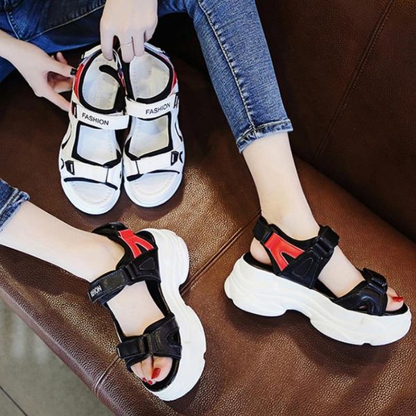 

women's sandals 2020 spring new sports tide thick bottom sponge cake net red fashion super fire beach shoes, Black