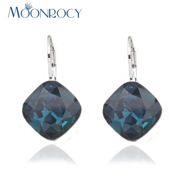 

moonrocy dropshipping silver color fashion jewelry square purple blue grey austria crystal earrings allergy for women gift