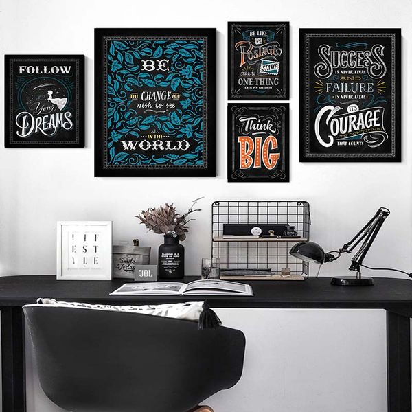 

nordic poster motivational inspiring quote black base wall pictures silk cloth fabric wall art print for living room classroom