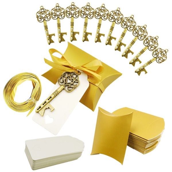 

50pcs/set wedding party bottle opener keychain with tag paper candy bag gifts for guests wedding souvenirs decoration