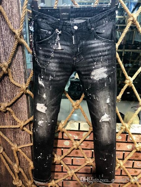 

горячая продажа мода нового прибытия лета мужской denim coolguy жан вышивка брюки отверстие марк джинсы кнопка мужской длинные штаны 9603, Blue