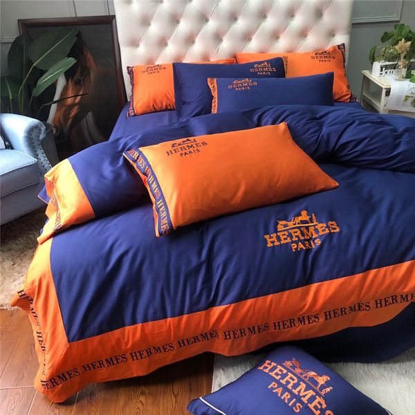 Navy Orange Color Mix Bedding Sets New Wedding Decorations Brand