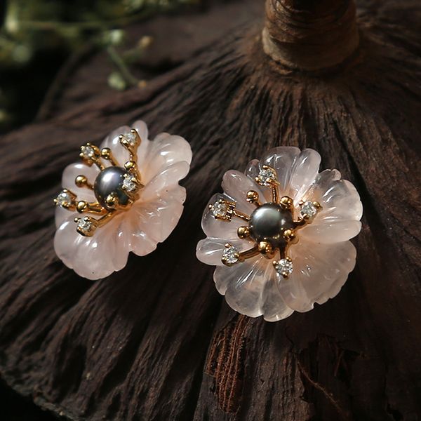 

the new 2018 ms crystal natural black pearl earrings, Golden;silver