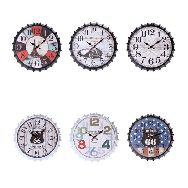 

34cm beer soda bottle cap wall clock european style metal restaurant bar home coffee shop decoration clock
