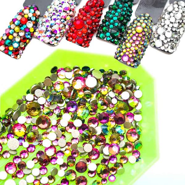 

ss4~ss20 mixed size glass nail rhinestones non ix gold flatback crystal stones nails accessories nail art decoration mjz2126, Silver;gold