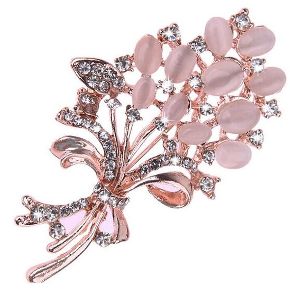Fashion Opal Stone strass or Fleur Bouquet Broche Broche Robe De Mariage Cadeau