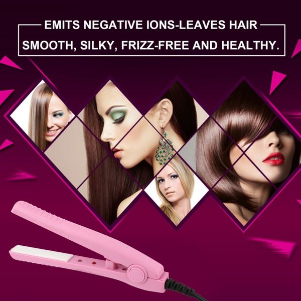 

mini portable electric splint flat iron ceramic hair curler & straightener hair perming styling appliance crimper, Black