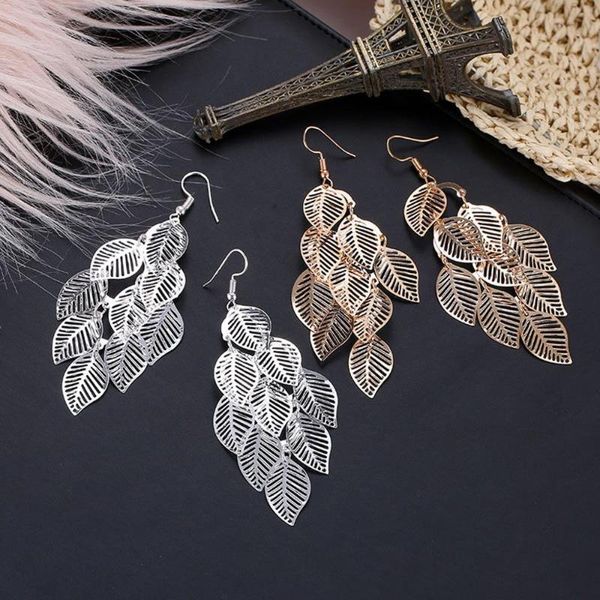 

ladies earrings boho natural leaves lop ear hook jewelry party wedding gift geometric earrings pendant fd, Silver