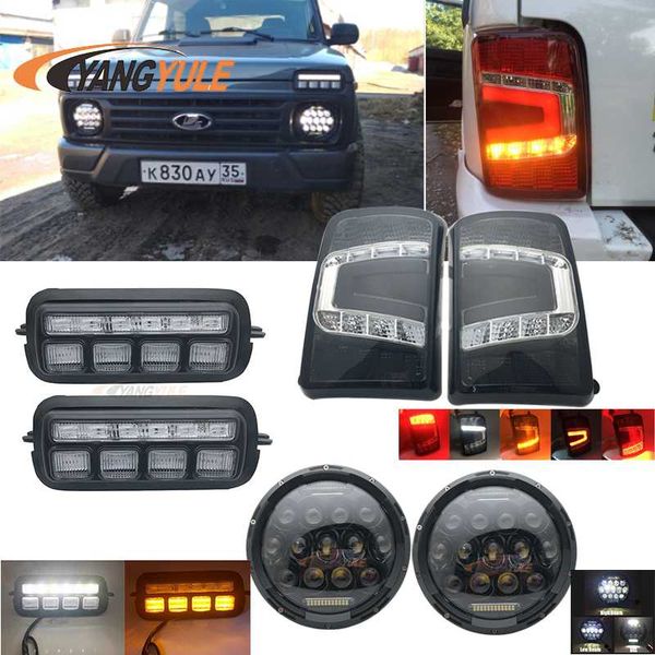 

for lada niva light car drl led tail light for lada niva 4x4 7inch led headlight hi/low beam halo angle eyes drl headlamp