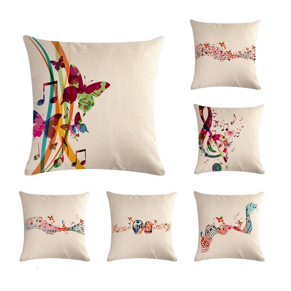 

watercolor painting cushion cover music notes guitar 45*45cm square sachs butterfly piano living room decor pillowcase zy799