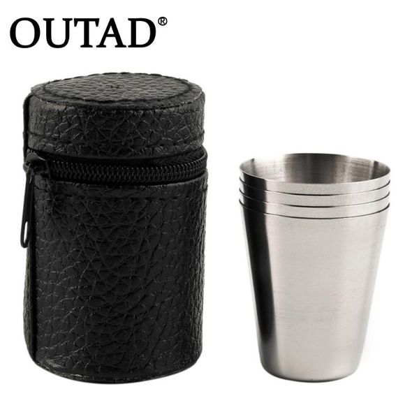 

outad 1 set of 4 stainless steel camping cup mug drinking coffee with case for outdoor in stock