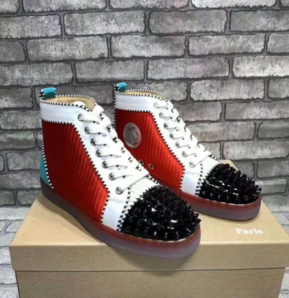 

men women luxury designer brand red bottom shoes colorful fashion spikes studded spiked flats sneakers comfortable leather casual shoes, Black
