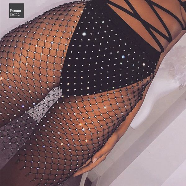 

fish net rhinestone юбки женская мода mesh алмазные see through пляж ночной клуб mini hip пакет юбка-карандаш, Black