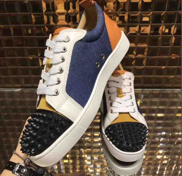 

2018 New spikes low Top Sneaker Red Bottom Shoes Women,Men Trainers Genuine Leather Junior Lace-up Spikes Red Sole Luxury Part