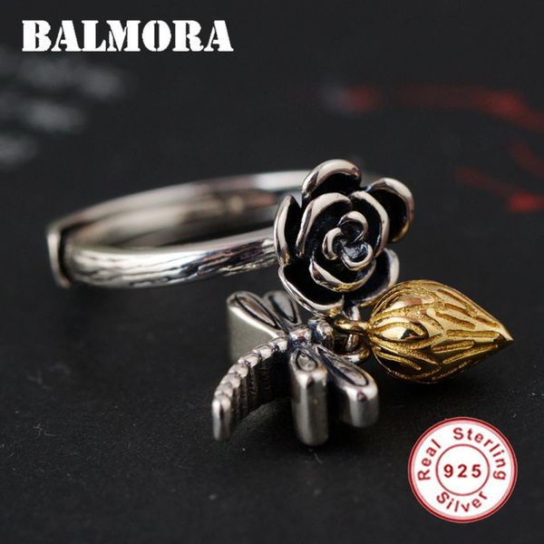 

balmora 925 sterling silver beautiful flower open rings for women lady lover eye-catchingÂ gift antique style jewelry anillos, Golden;silver