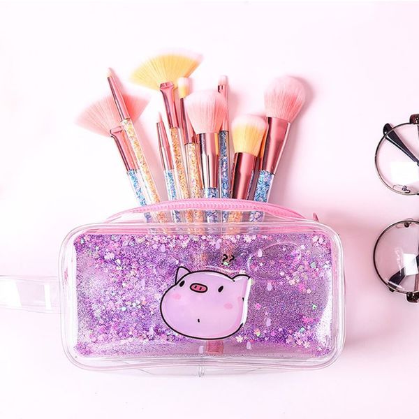 

kawaii pencil case cartoon pig flower transparent oil gift school pencilcase make up box bag school supplies stationery l41e
