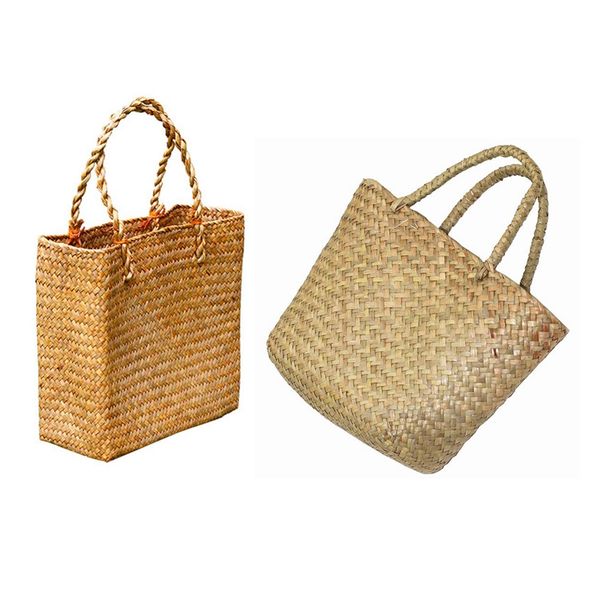 

auau-2 pcs fashion straw summer women beach handbags female flap handbags designer lady retro rattan handmade tote bag straw bea