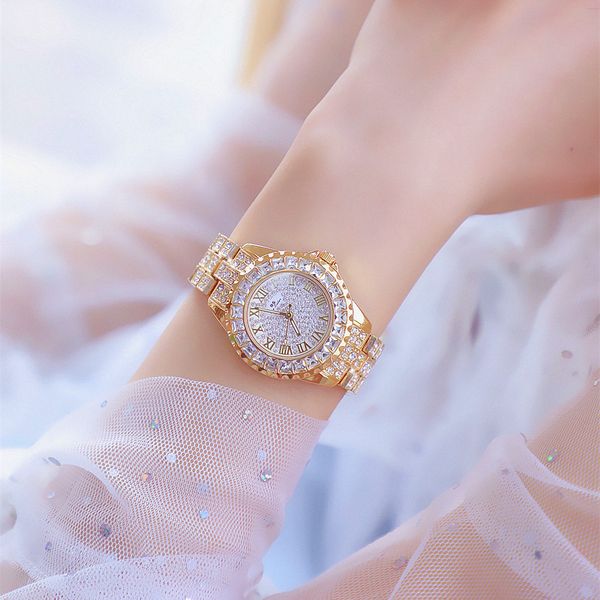 

new korean selling watch factory direct foreign trade high-end watch full diamond brand womens watch, Slivery;brown