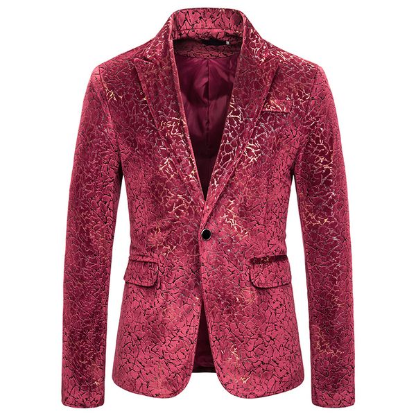 

luxury gold bronzing print red velvet blazer jacket men 2019 autumn new one button notched lapel dress blazer men party wedding tuxedo, White;black