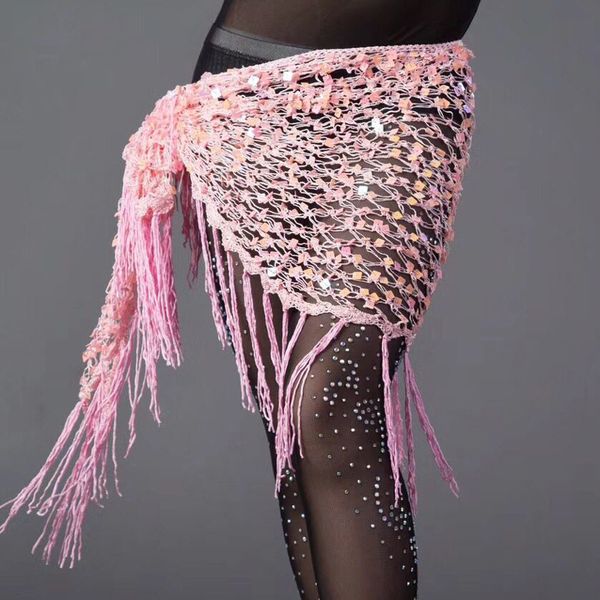 

15 colors belly dance clothes accessories stretchy crochet net shawl triangle belt belly dance hip scarf square sequins, Black;red