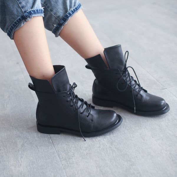 

in the fall of 2020, the new - style handmade vegan - style leather boots women's leather boots, Black