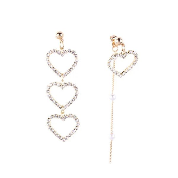 

heart diamonds dangle earrings for women fashion link chain pearls asymmetric chandelier earring s925 silver needle love luxury jewelry