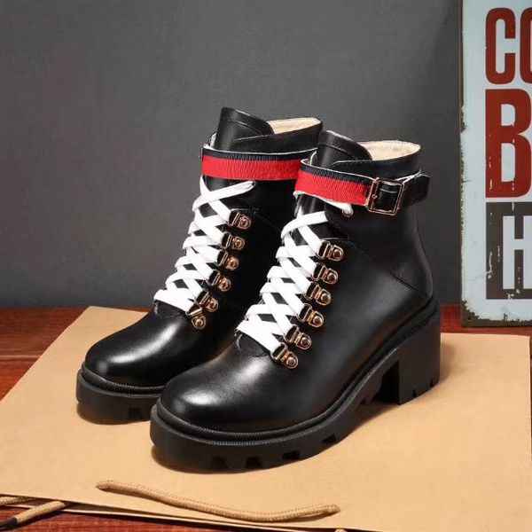 

2019 new 481156 dks30 1159 women leather ankle boot with sylvie web luxurys designer boots women's ankle boots size 35-40 a6, Black