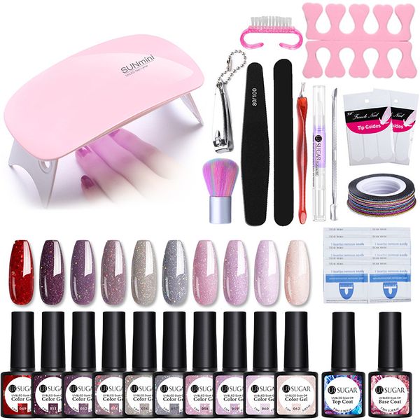 

ur sugar 6w uv lamp nail set for manicure kit 12 colors glitter soak off uv led gel varnish set nail file tools decorations