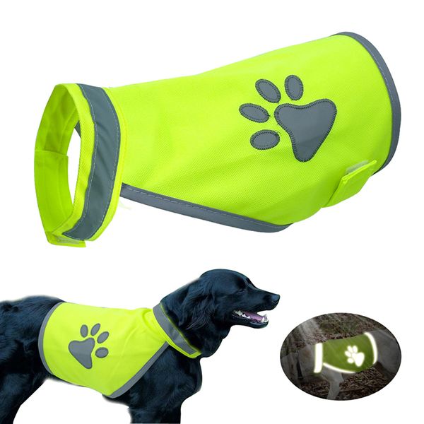 

reflective dog vest clothes high visibility small large dogs safety vests harness for outdoor hiking walking with paw print