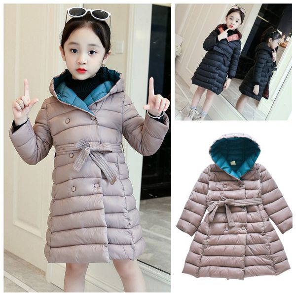 

2019 girl jacket winter children winter down cotton jacket girl clothing kids clothes warm thick parka hooded long coats 6-15y, Blue;gray