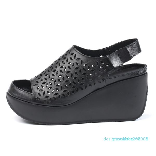 

2020 luxury fashion luxury designer women shoes sandals vintage genuine leather thick bottom sandals high heels gladiator casual women, Black