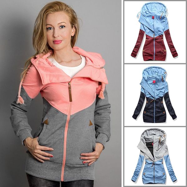 

oversize double hooded sweatshirt women long sleeve autumn spring coat patchwork pocket zipper hoodie plus size 3xl 4xl 5xl, Black