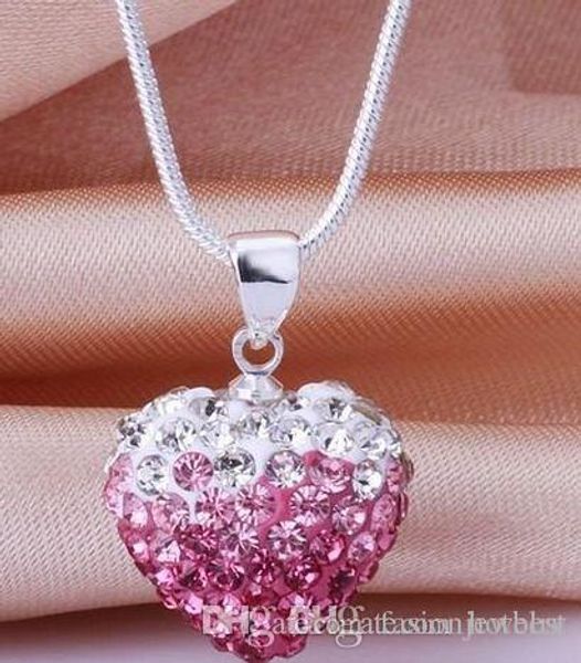 

gift ale mircro pave disco mixed colors beads clay heart silver plated crystall crystal necklace gradual change pendant r62